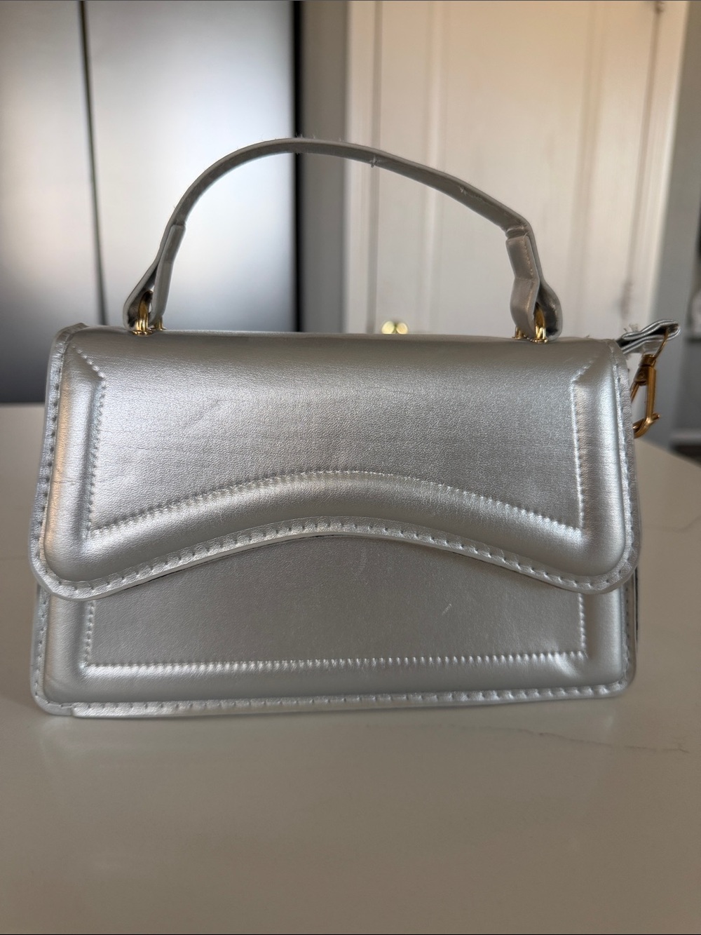 Metallic Silver Mini Top-Handle Bag